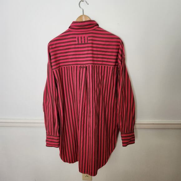 We The Free People Freddie Striped Shirt Size Large Womens Buttonup Oversized - Picture 6 of 10